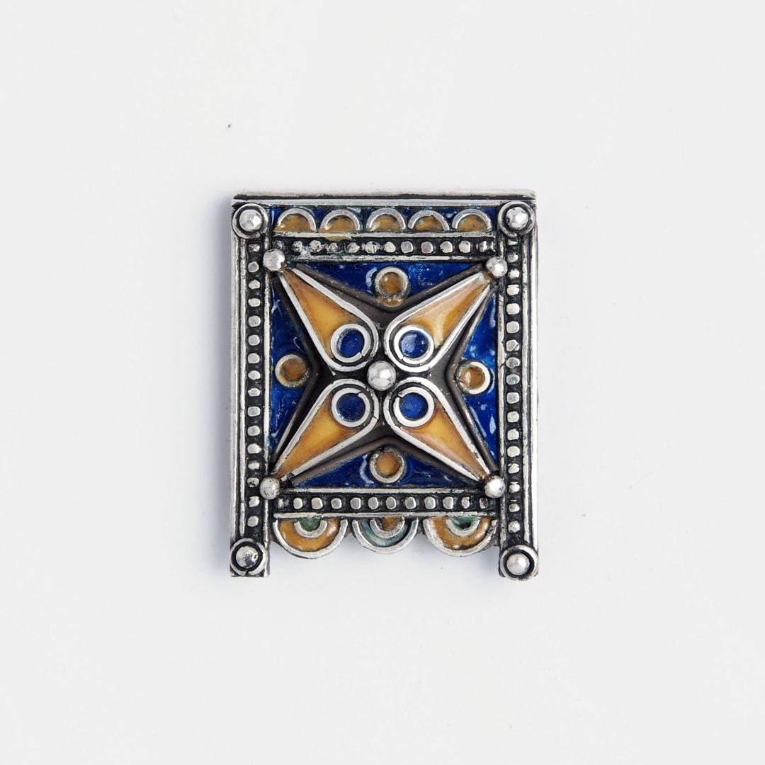 Amuleta Kitab, argint și email albastru și galben, Maroc