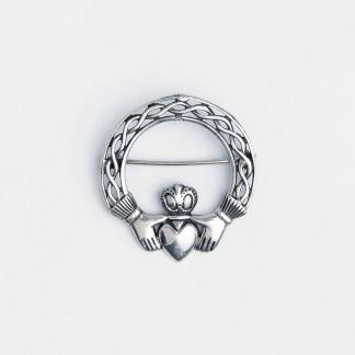 Broșă argint simbol celtic rotund Claddagh
