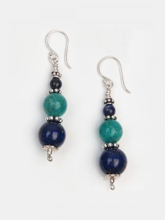 Cercei din lapis lazuli, amazonit și argint Adithi, India