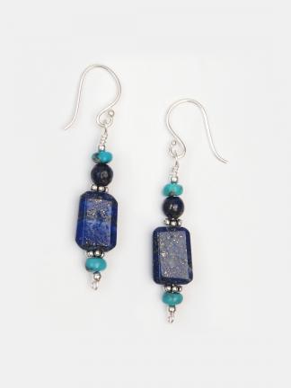 Cercei din lapis lazuli, turcoaz și argint Charvi, India