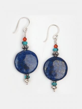 Cercei din lapis lazuli, turcoaz, carneol și argint Myra, India