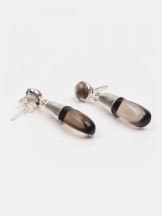 Cercei cu șurub din argint și cuarț fumuriu Nubra, India