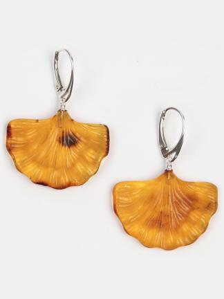 Cercei unicat din argint și chihlimbar Gingko, Lituania