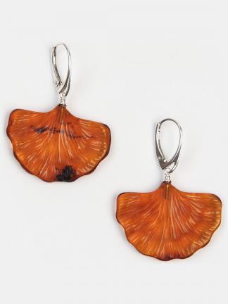 Cercei unicat din argint și chihlimbar Gingko, Lituania