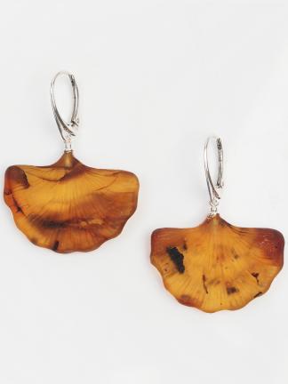 Cercei unicat din argint și chihlimbar Gingko, Lituania