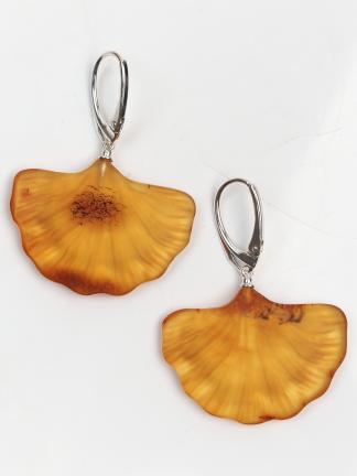 Cercei unicat din argint și chihlimbar Gingko, Lituania