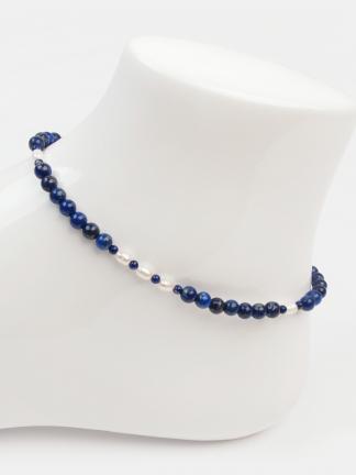 Brățară de picior din lapis lazuli, perle naturale și argint Tanisha, India