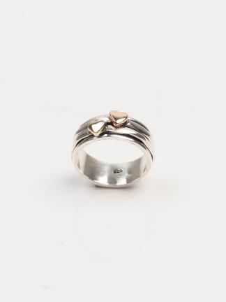 Inel antistress din argint, cu inimioare din bronz și cupru, India