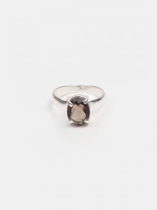 Inel din argint și cuarț fumuriu fațetat Lahiri, India