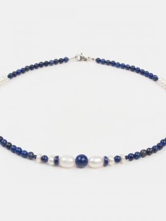 Colier din lapis lazuli, perle naturale și argint Tanisha, India