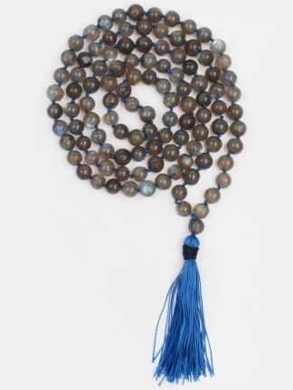 Amuletă mala din labradorit de 8 mm pe fir de mătase, India