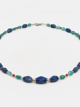 Colier din lapis lazuli, aventurin cuarț, carneol și argint Aayush, India