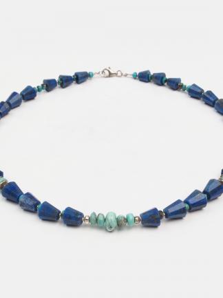 Colier din lapis lazuli, turcoaz și argint Nayan, India