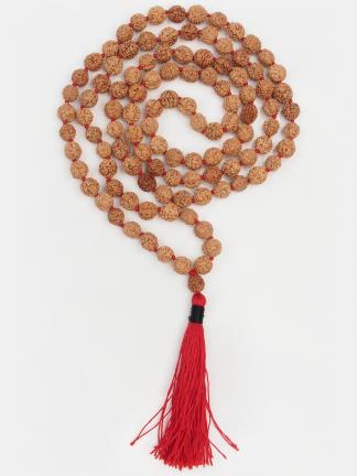 Amuletă mala rudraksha originală pe fir roșu de mătase, India