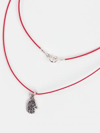 Colier cu amuletă Hamsa din argint pe șnur roșu, Maroc