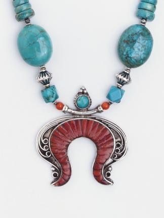 Colier statement argint, turcoaz și coral Amargadhi, Nepal