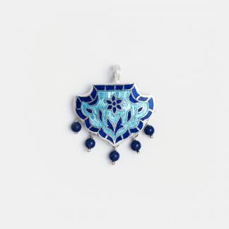 Pandantiv din argint Padma cu email albastru și bleu, India