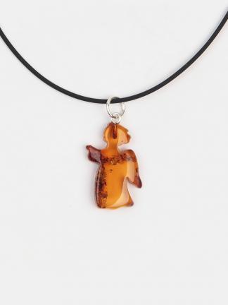 Pandantiv profil de îngeraș din chihlimbar și argint pe șnur negru, Lituania