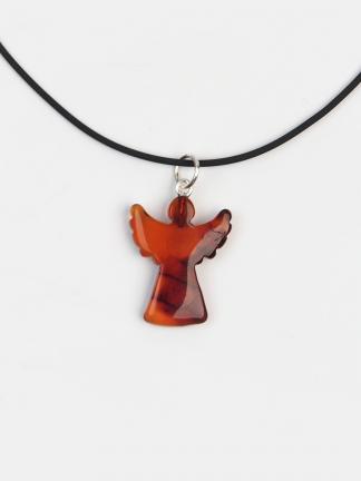 Pandantiv îngeraș din chihlimbar și argint pe șnur negru, Lituania