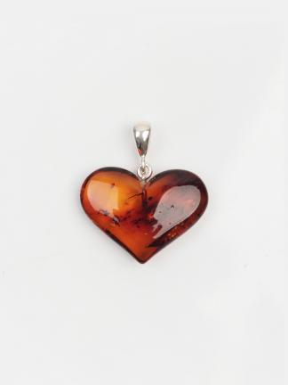 Pandantiv inimioară unicat din argint și chihlimbar, Lituania