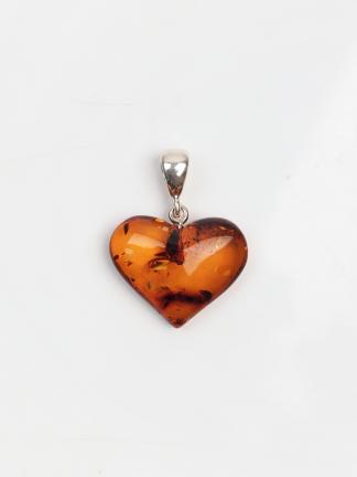 Pandantiv inimioară unicat din argint și chihlimbar, Lituania