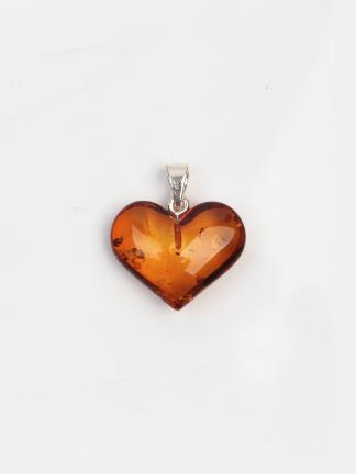 Pandantiv inimioară unicat din argint și chihlimbar, Lituania