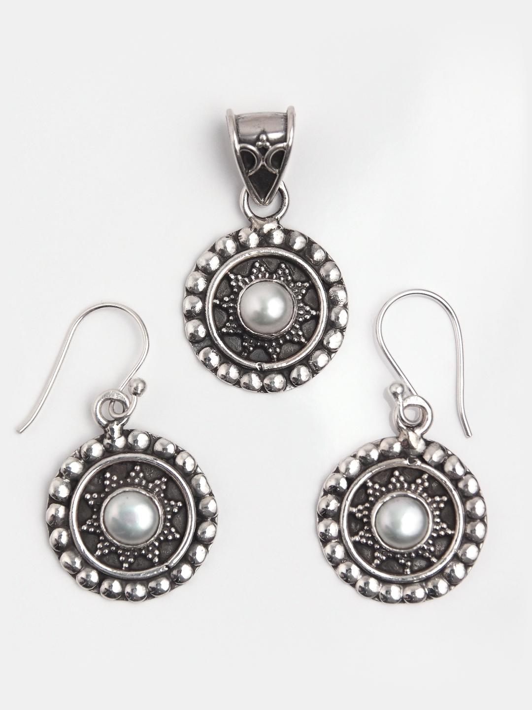 Set cercei și pandantiv argint și perle de cultură Kalyan, India