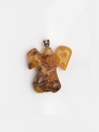 Cruciuliță unicat din chihlimbar natural cu anou din argint, Lituania