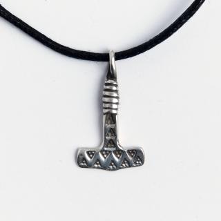 Amuletă Ciocanul lui Thor, mic, argint, șnur negru