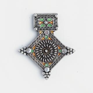 Amuletă unicat cruce de Goulimine, argint și email, Maroc