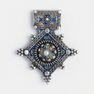 Amuletă unicat cruce de Goulimine, argint și email, Maroc