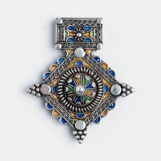 Amuletă unicat cruce de Goulimine, argint și email, Maroc