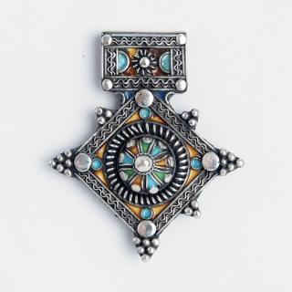 Amuletă unicat cruce de Goulimine, argint și email, Maroc
