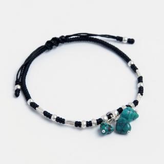 Brățară reglabilă Dusadi, argint, turcoaz și fir negru, Thailanda