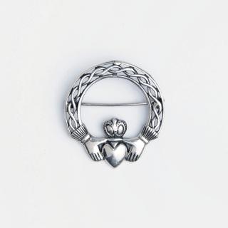 Broșă argint simbol celtic rotund Claddagh