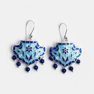 Cercei din argint Padma cu email albastru și bleu, India