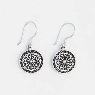 Cercei rotunzi filigran Oualidiya, argint patinat, Maroc