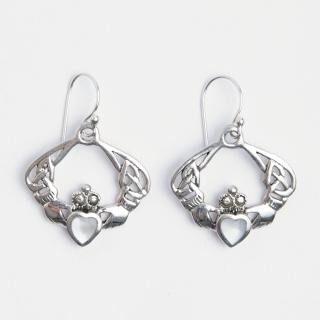 Cercei simbol celtic Claddagh, argint și sidef