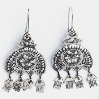 Cercei statement ciucurași hamsa, argint, Maroc