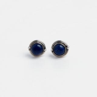 Cercei cu șurub Devya, argint patinat și lapis lazuli, India