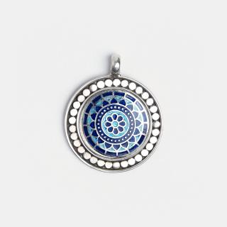 Medalion din argint Kamal cu email albastru și bleu, India