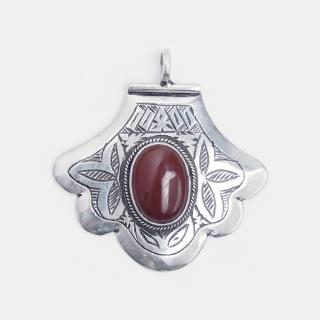 Pandantiv amuletă hamsa din argint și carneol, Niger