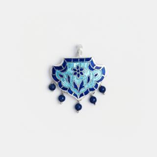 Pandantiv din argint Padma cu email albastru și bleu, India