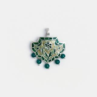 Pandantiv din argint Padma cu email verde și auriu, India