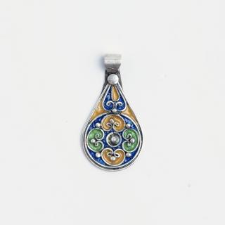 Pandantiv floare Meknes, argint și email albastru, verde și galben, Maroc