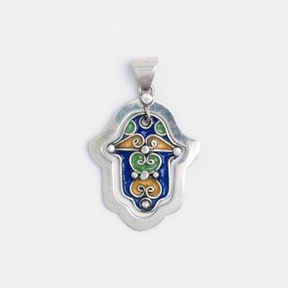 Pandantiv hamsa Tanger contur mobil, argint și email, Maroc