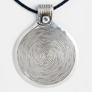 Pandantiv mare spirală Djenne, argint, șnur de piele, Niger