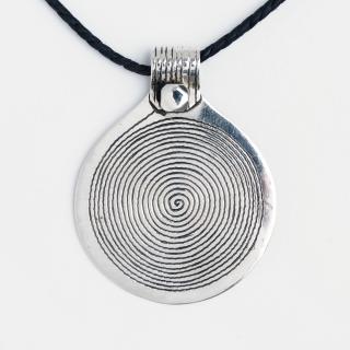 Pandantiv mediu spirală Djenne, argint, șnur de piele, Niger