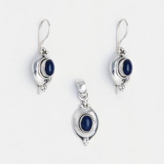 Set cercei și pandantiv Amravati, argint și lapis lazuli, India