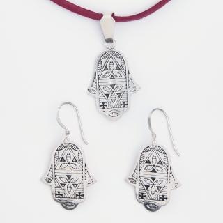 Set amuletă hamsa cercei și pandantiv din argint, Niger